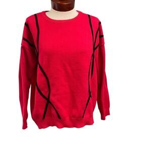 Metric Knits Red Stretch Black Trim Sweater Womens Large Retro Bold Avant Garde
